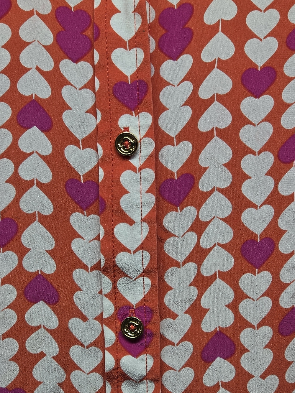 Silk Heart Print Blouse M Retro Mod Y2K - Picture 4 of 7